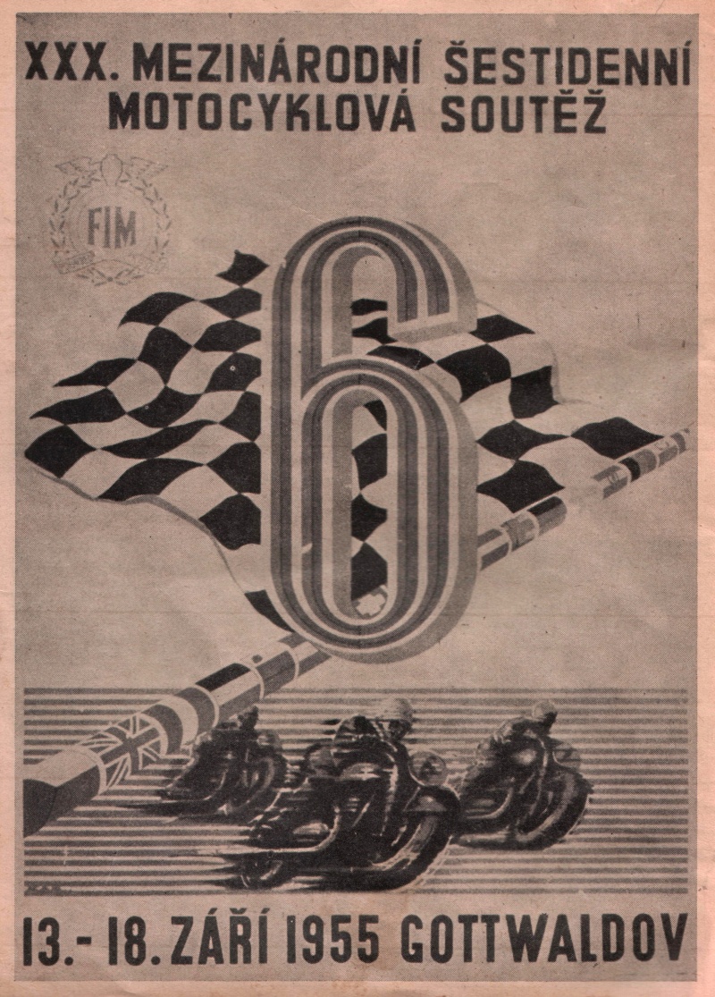 Plakát 30. Mezinárodní motocyklové šestidenní ve Zlíně roku 1955